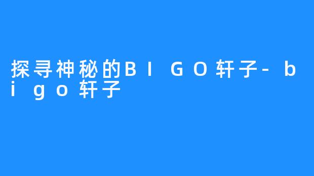 探寻神秘的BIGO轩子-bigo轩子