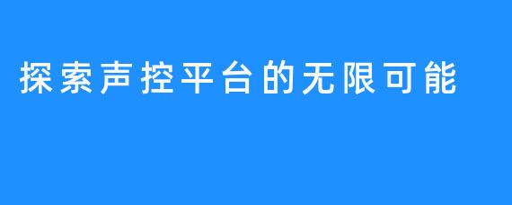探索声控平台的无限可能