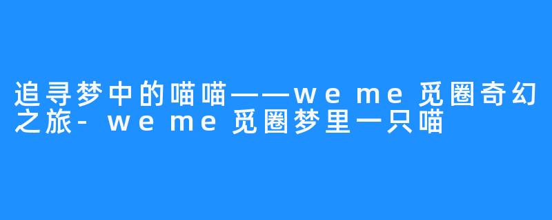 追寻梦中的喵喵——weme觅圈奇幻之旅-weme觅圈梦里一只喵