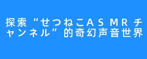 探索“せつねこASMRチャンネル”的奇幻声音世界