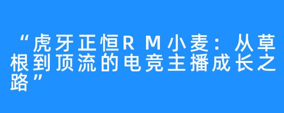 “虎牙正恒RM小麦：从草根到顶流的电竞主播成长之路”