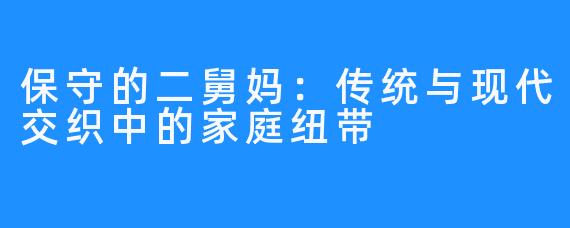 保守的二舅妈：传统与现代交织中的家庭纽带