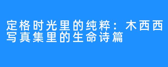 定格时光里的纯粹：木西西写真集里的生命诗篇
