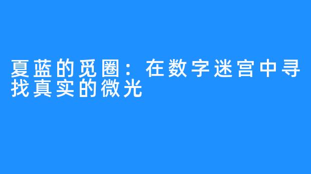 夏蓝的觅圈:在数字迷宫中寻找真实的微光